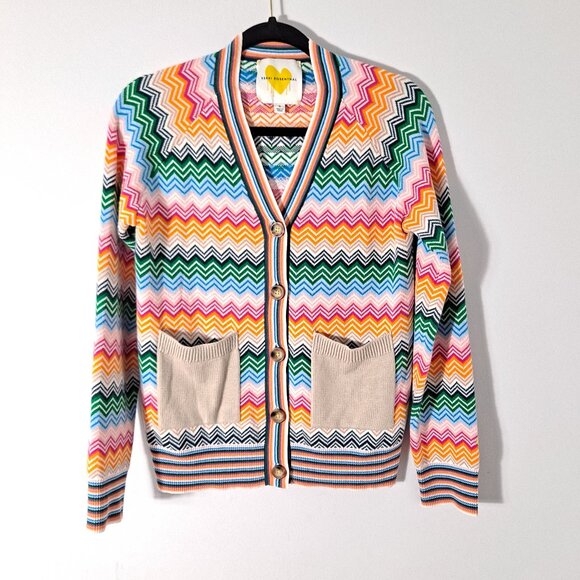 Kerri Rosenthal Colorful Zigzag Cardigan Pockets Bright - Picture 1 of 13